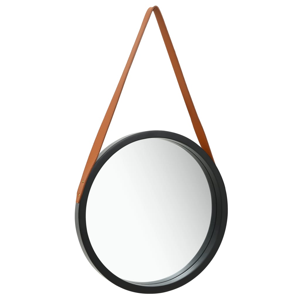 vidaXL Стенно огледало с каишка, 40 см, черно