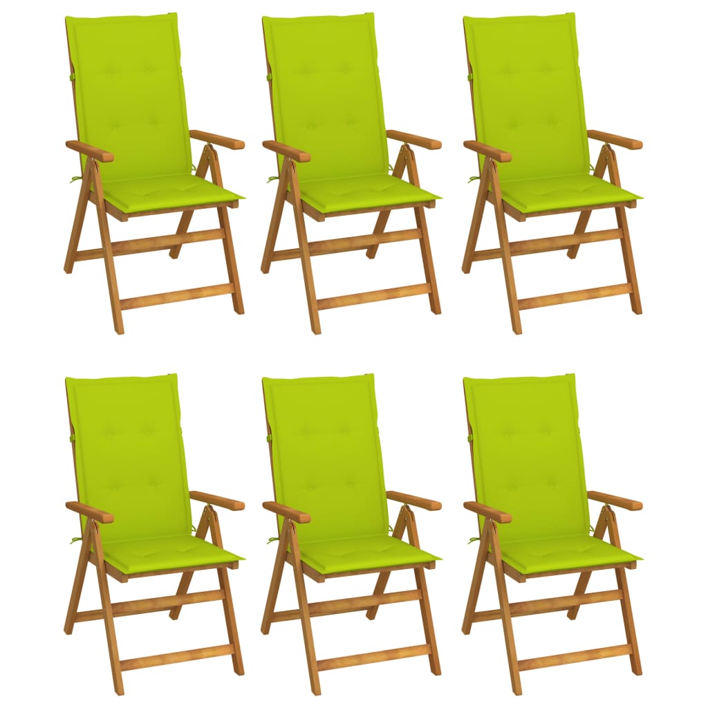 vidaXL Сгъваеми градински столове с възглавници, 6 бр, акация масив