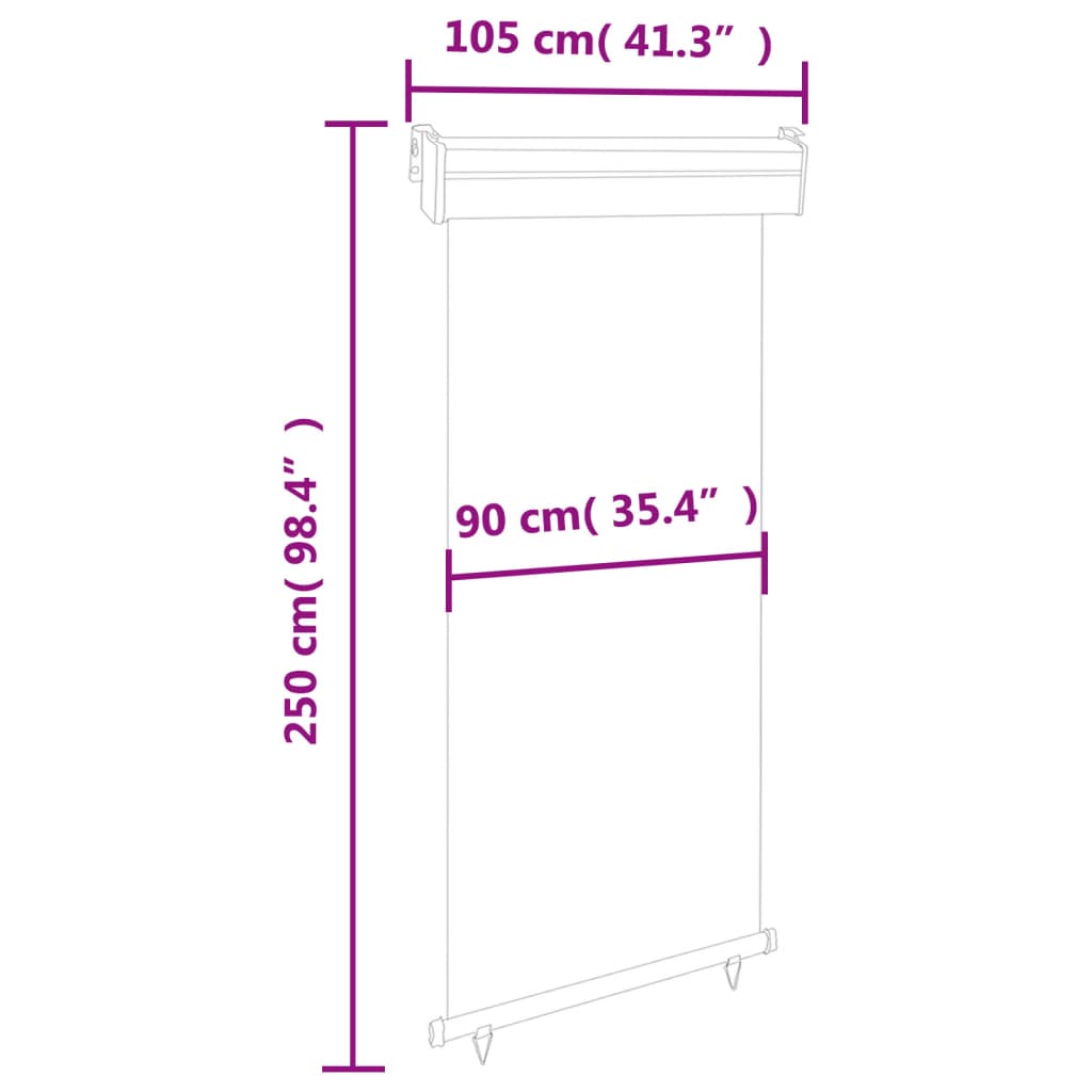 vidaXL Вертикална тента за балкон, 105x250 см, сива