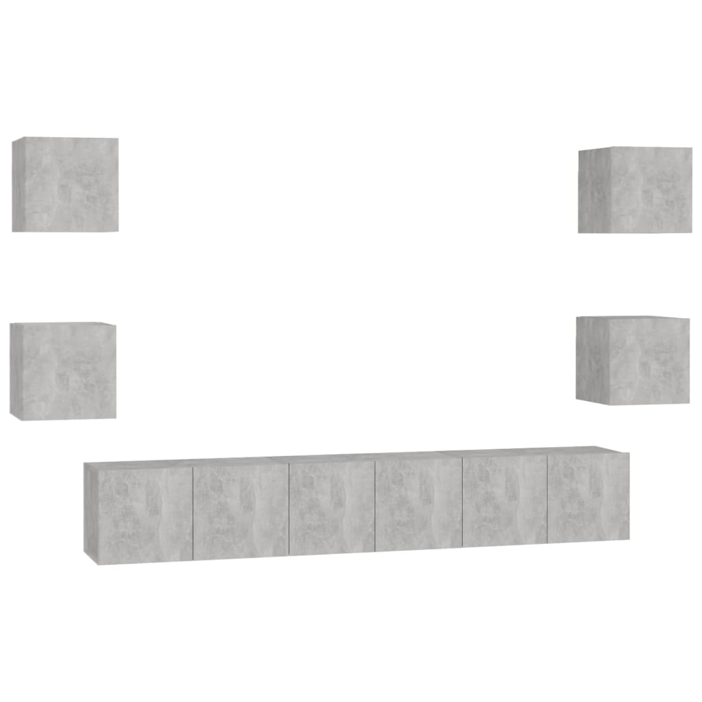 vidaXL Комплект ТВ шкафове от 7 части, бетонно сиви, ПДЧ