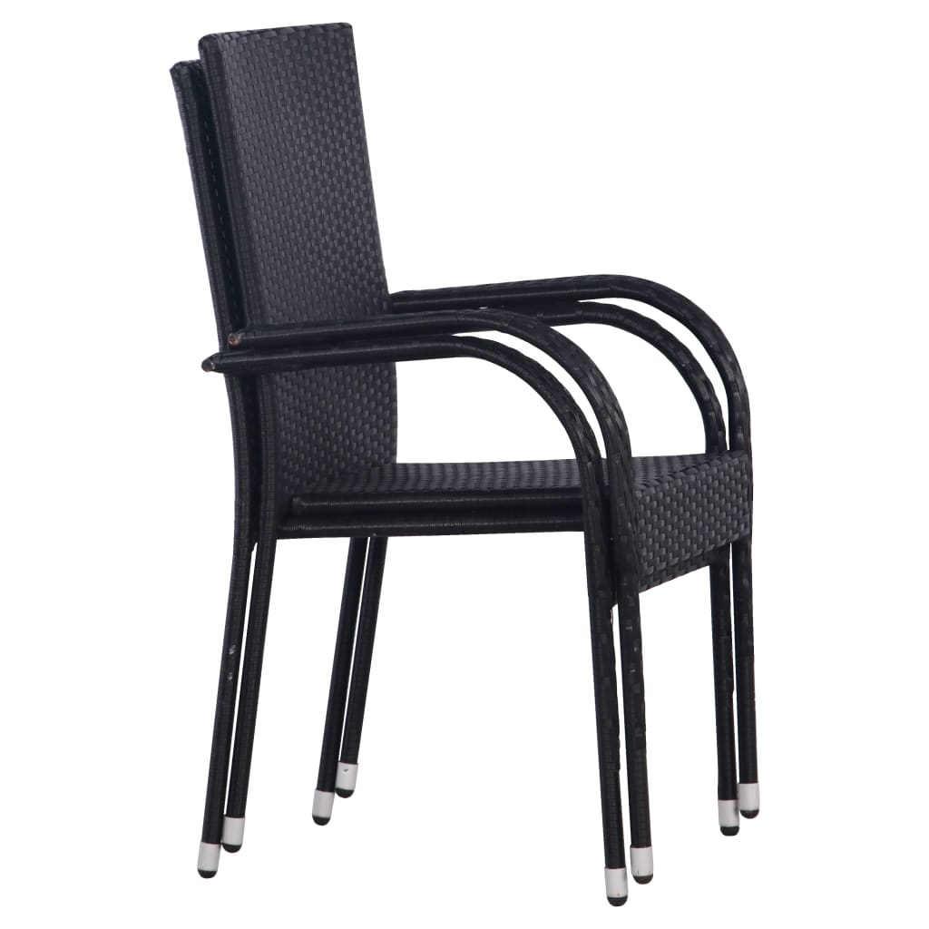 vidaXL Стифиращи външни столове, 2 бр, полиратан, черни