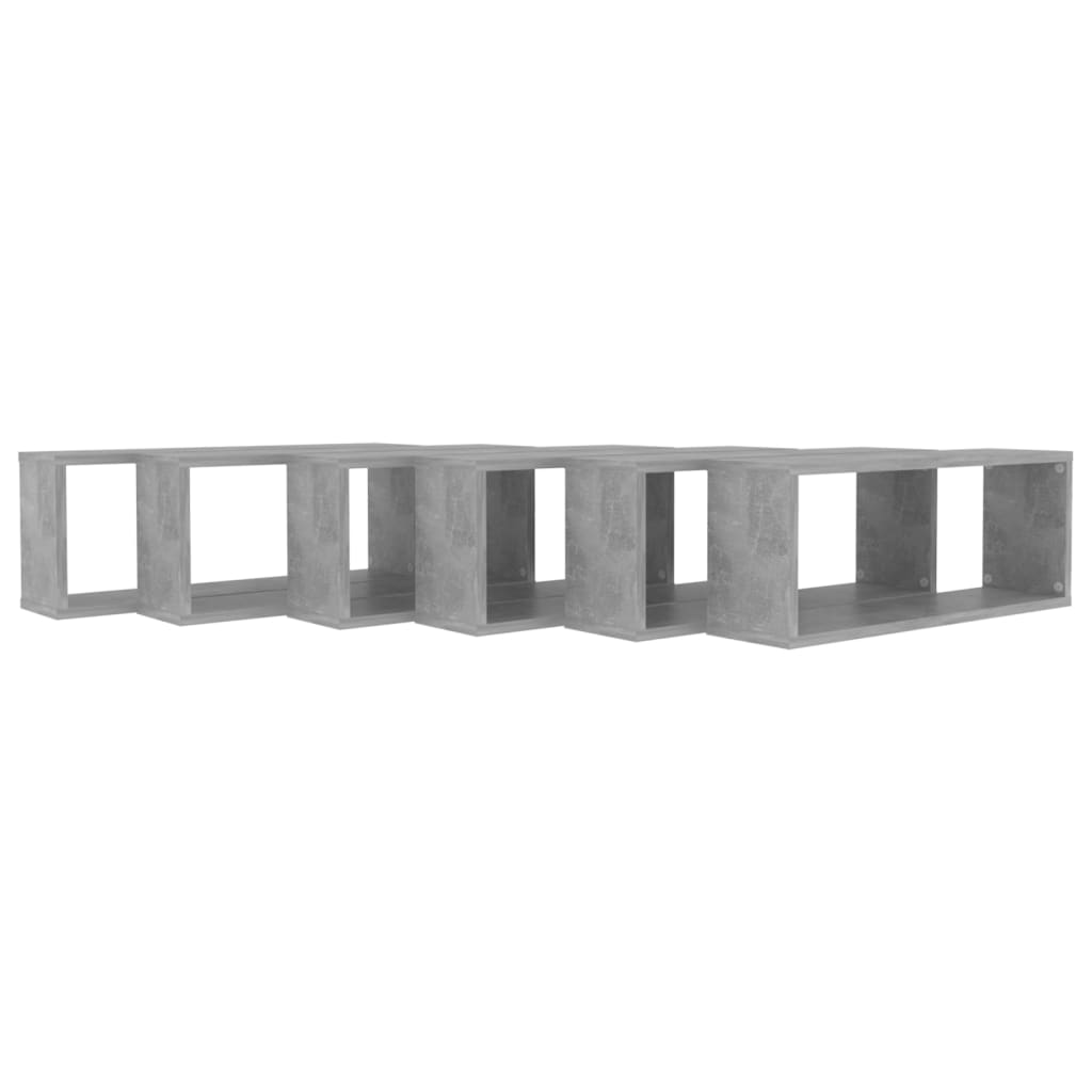vidaXL Стенни кубични рафтове, 6 бр, бетонно сиви, 60x15x23 см, ПДЧ