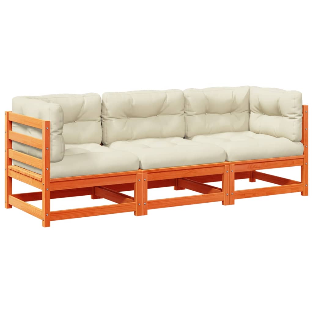 vidaXL Градински комплект диван с възглавници, 3 части, восъчнокафяв