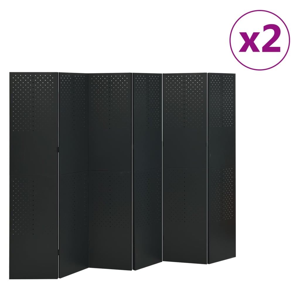 vidaXL 6-панелни паравани за стая, 2 бр, черни, 240x180 см, стомана