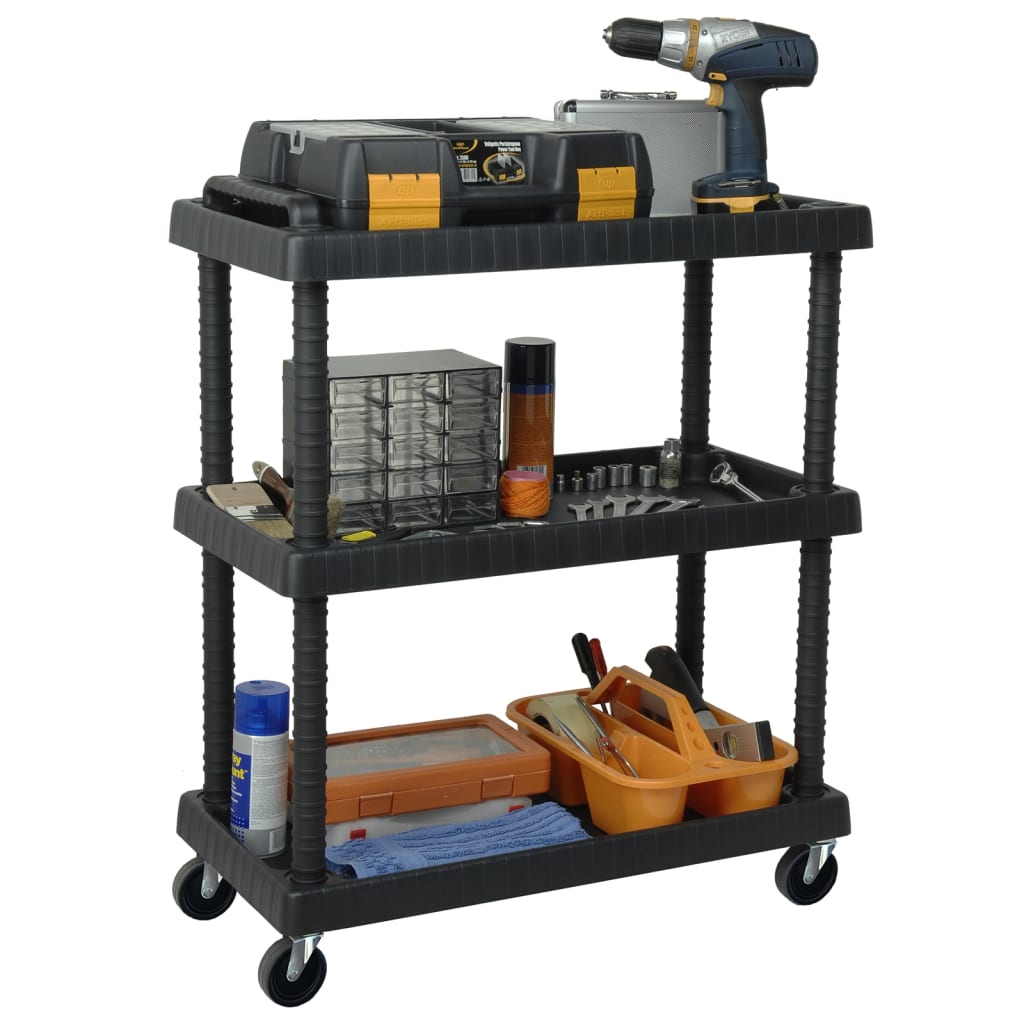 vidaXL 3-етажна количка за инструменти за гараж черна 75x37,5x92 см PP