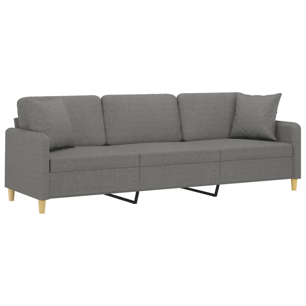 vidaXL 3-местен диван с възглавници, тъмносив, 210 см, текстил