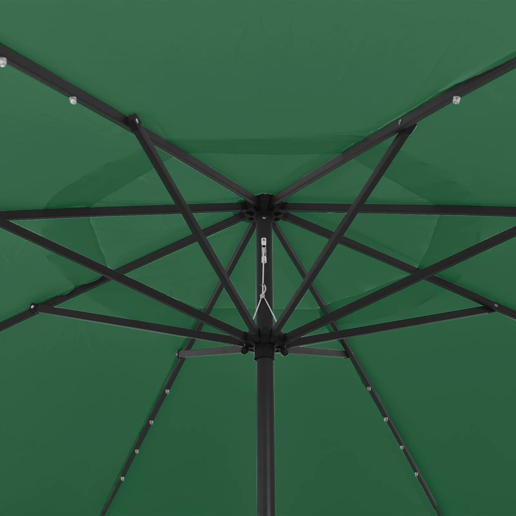 vidaXL Градински чадър с LED лампички и метален прът, 400 см, зелен