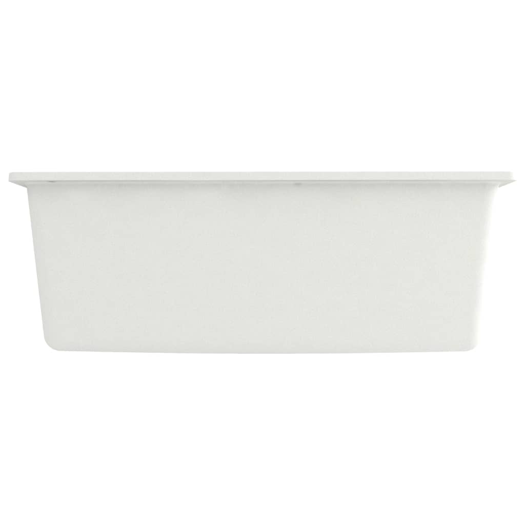 vidaXL Кухненска мивка с преливник, бяла, гранит
