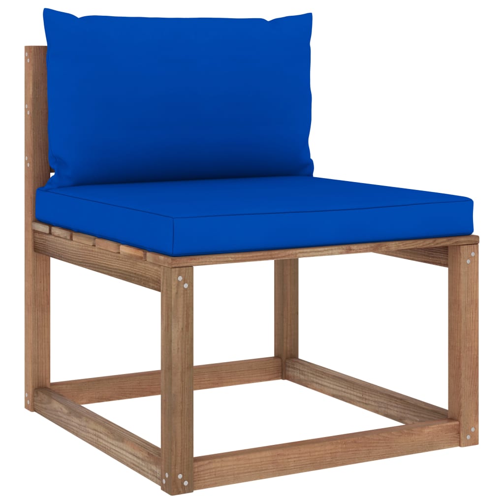 vidaXL Градински палетен среден диван със сини възглавници