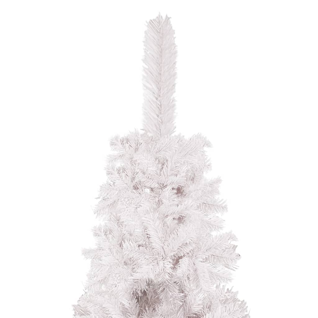 vidaXL Тънка изкуствена осветена коледна елха с топки, бяла, 210 см
