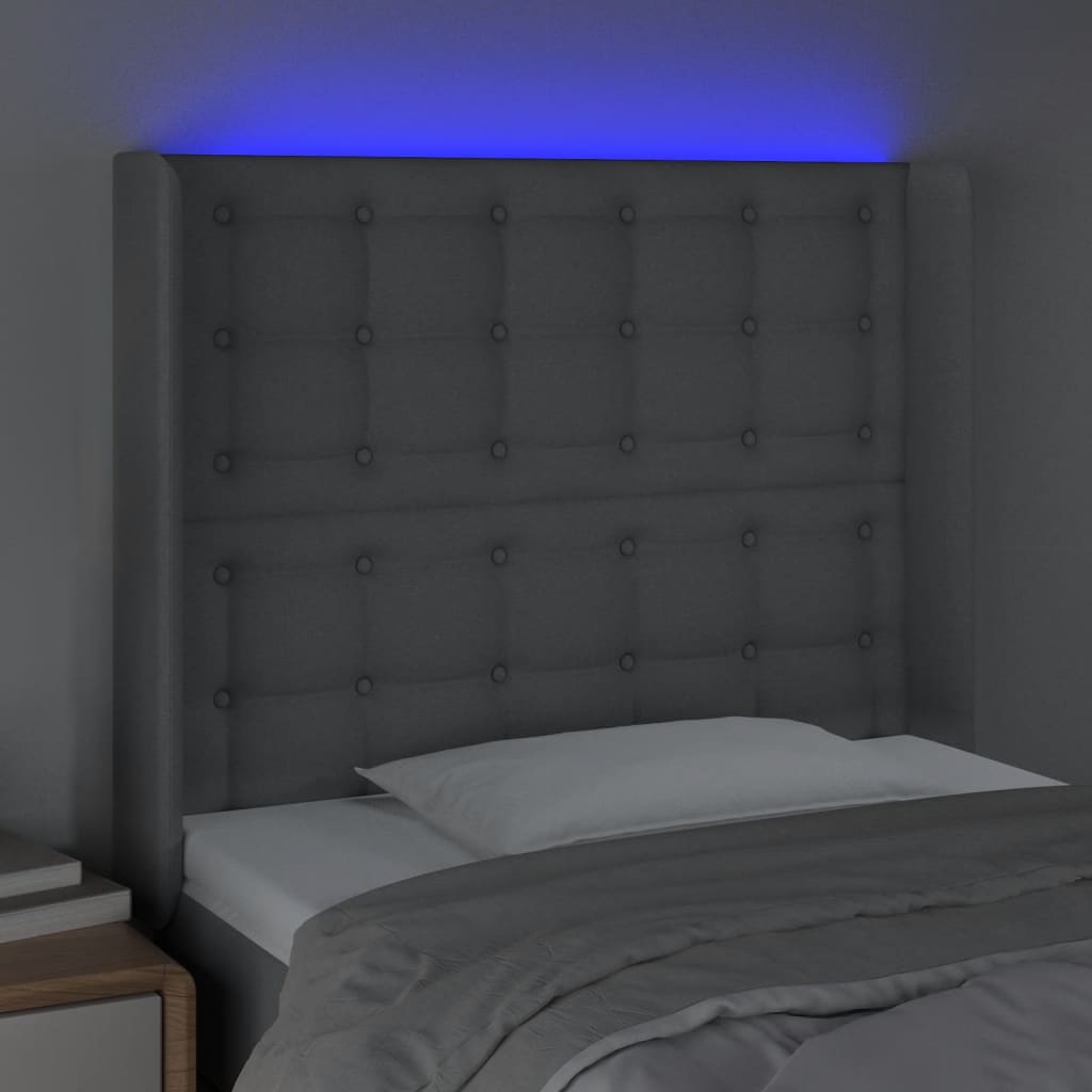 vidaXL LED горна табла за легло, светлосива, 83x16x118/128 см, плат