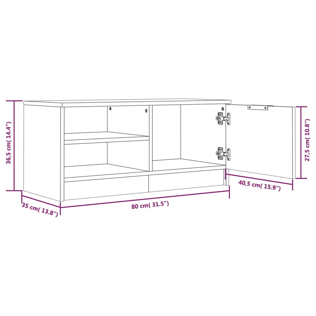 vidaXL ТВ шкаф, бетонно сиво, 80x35x36,5 см, инженерно дърво