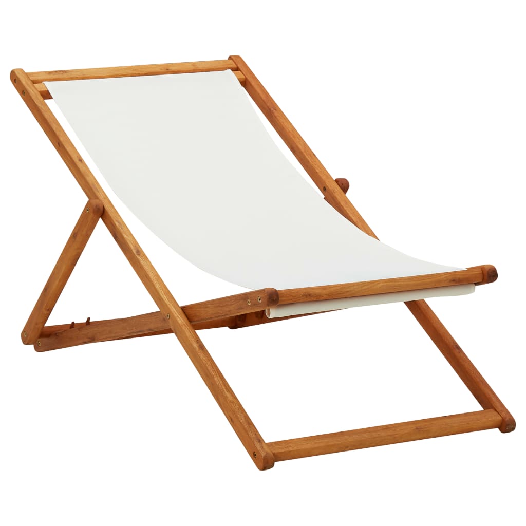 vidaXL Сгъваем плажен стол, евкалиптово дърво и текстил, кремавобял