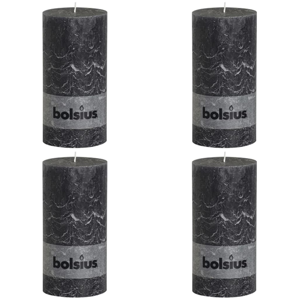 Bolsius Свещи рустик колони, 200x100 мм, антрацит, 4 бр