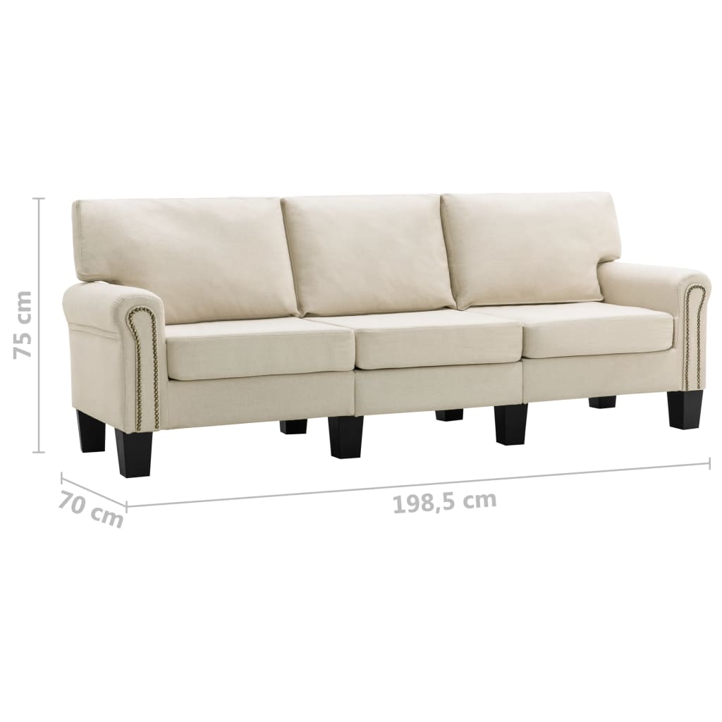 vidaXL 3-местен диван, кремав, текстил