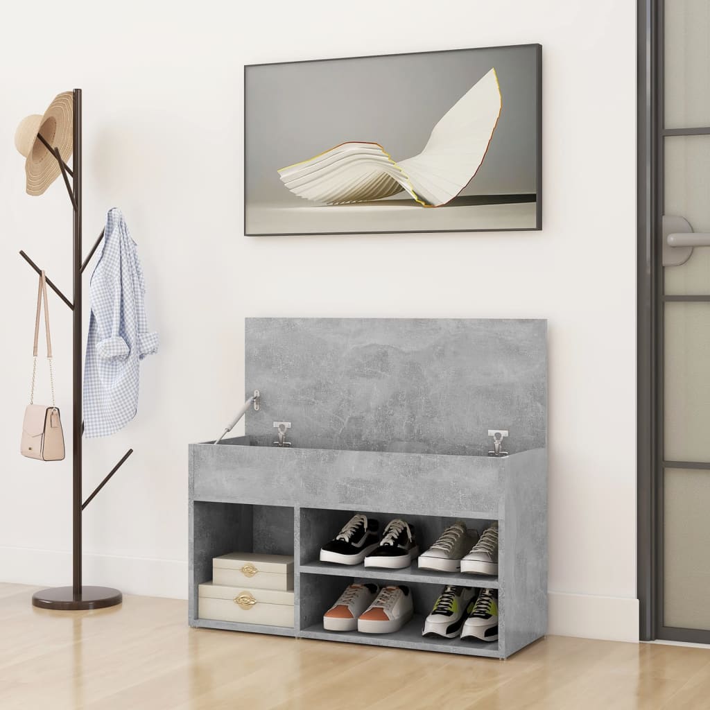 vidaXL Пейка за обувки, бетонно сива, 80x30x45 см, ПДЧ