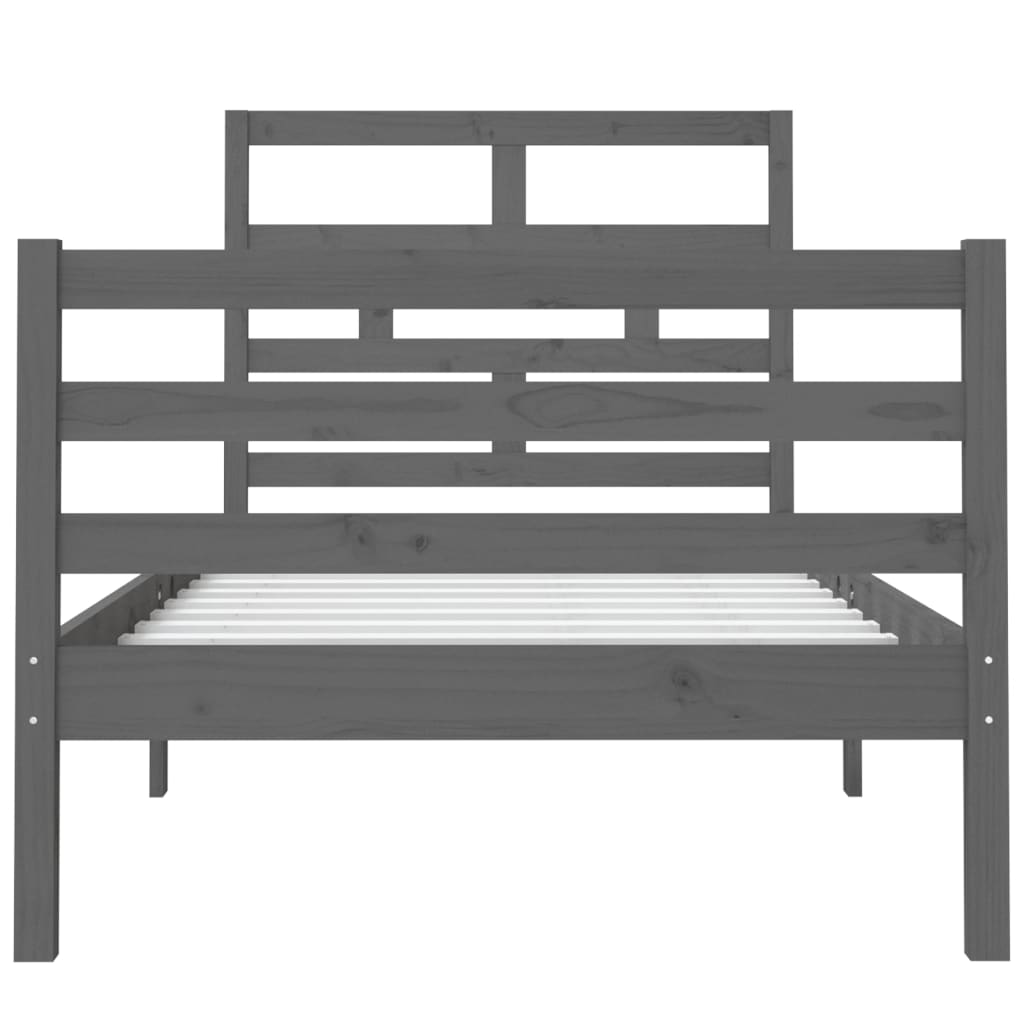 vidaXL Рамка за легло, сива, дърво масив, 90x190 см, Single