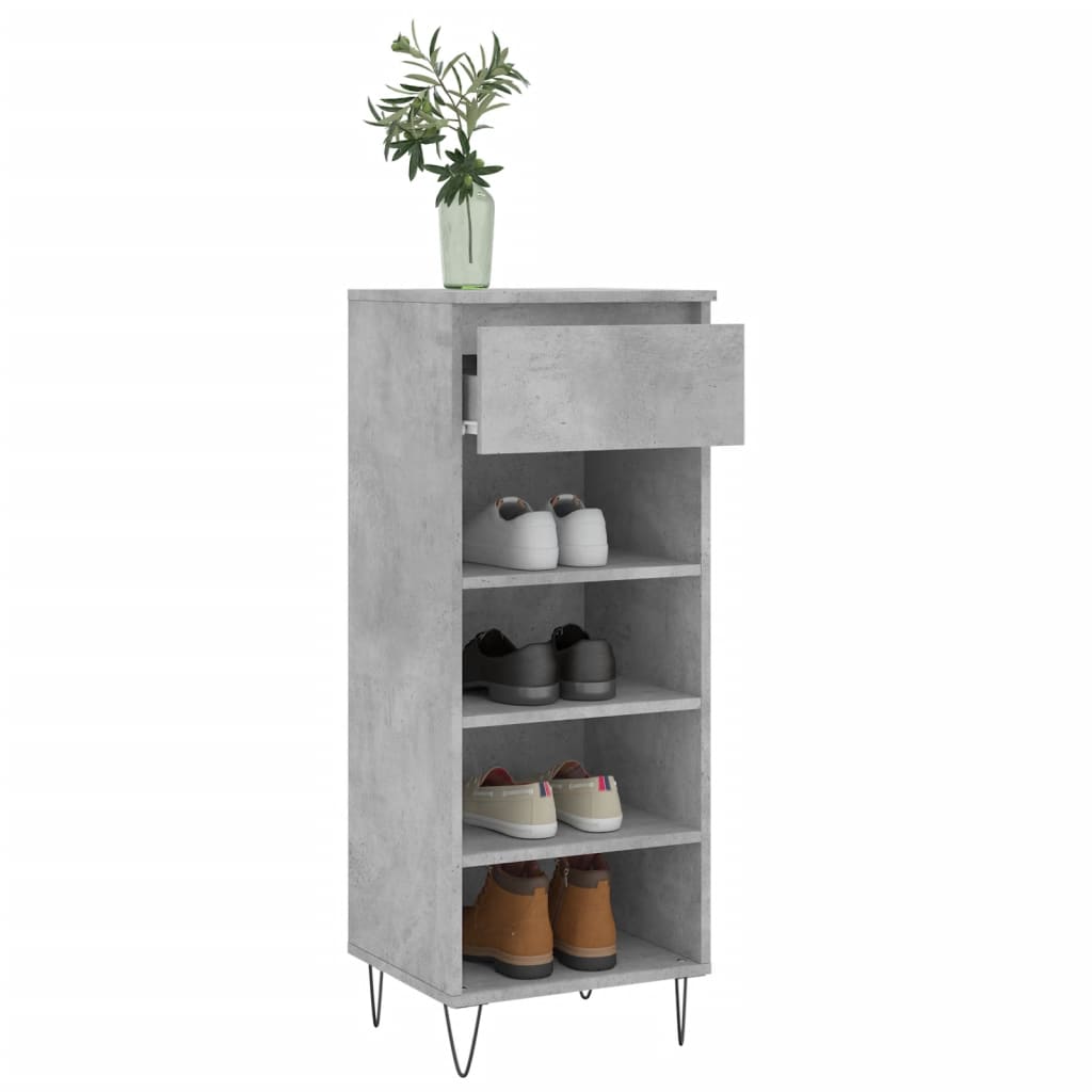 vidaXL Шкаф за обувки, бетонно сив, 40x36x105 см, инженерно дърво