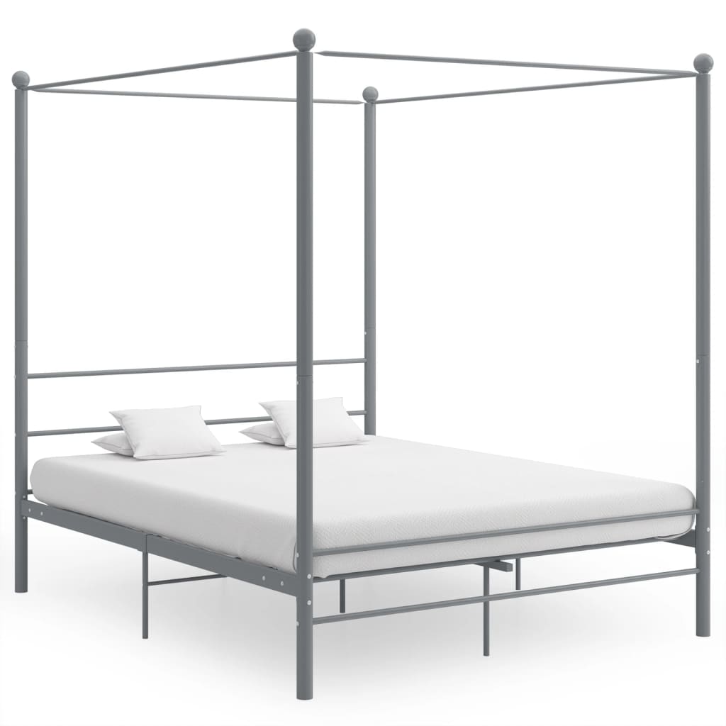 vidaXL Рамка за легло с балдахин, сива, метал, 160x200 см