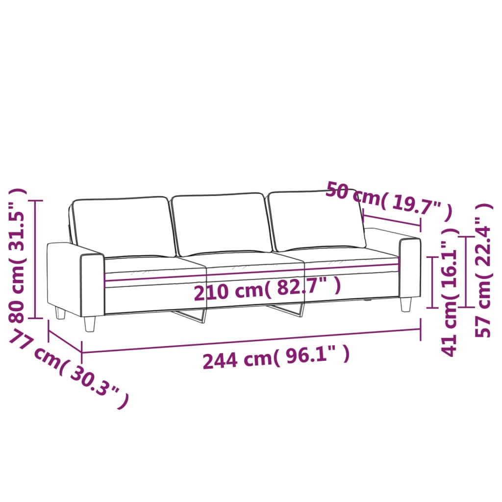 vidaXL 3-местен диван, светлосив, 210 см, микрофибърен плат