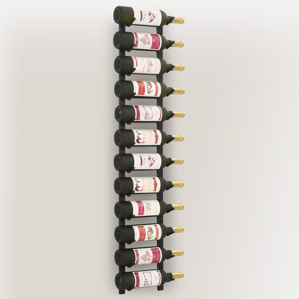 vidaXL Стойка за вино за 12 бутилки, стенен монтаж, черна, желязо