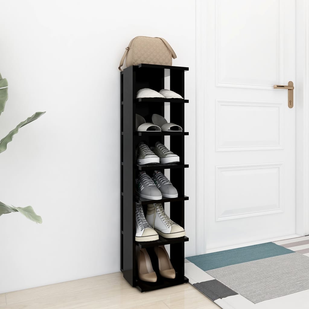 vidaXL Шкаф за обувки, черен,27,5x27x102 см, инженерно дърво