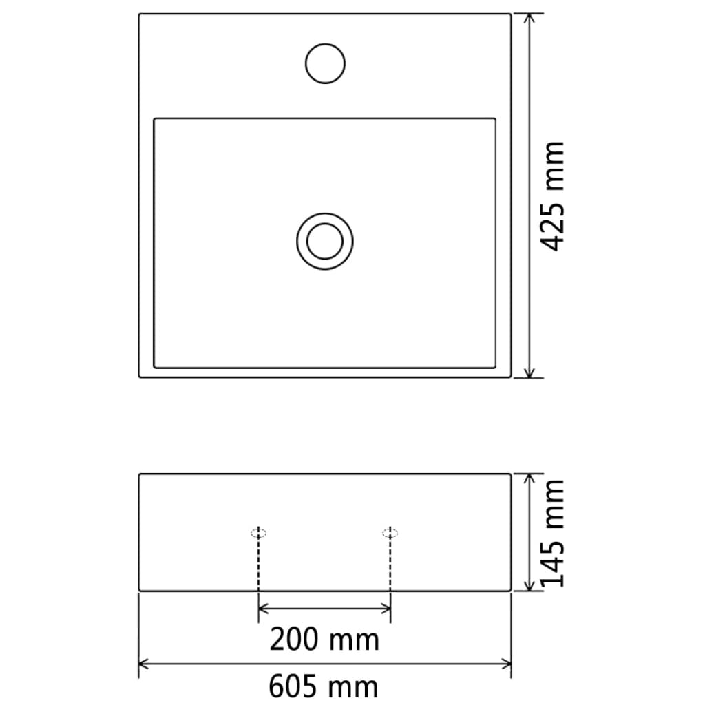 vidaXL Мивка с отвор за смесител, керамична, черна, 60,5x42,5x14,5 см