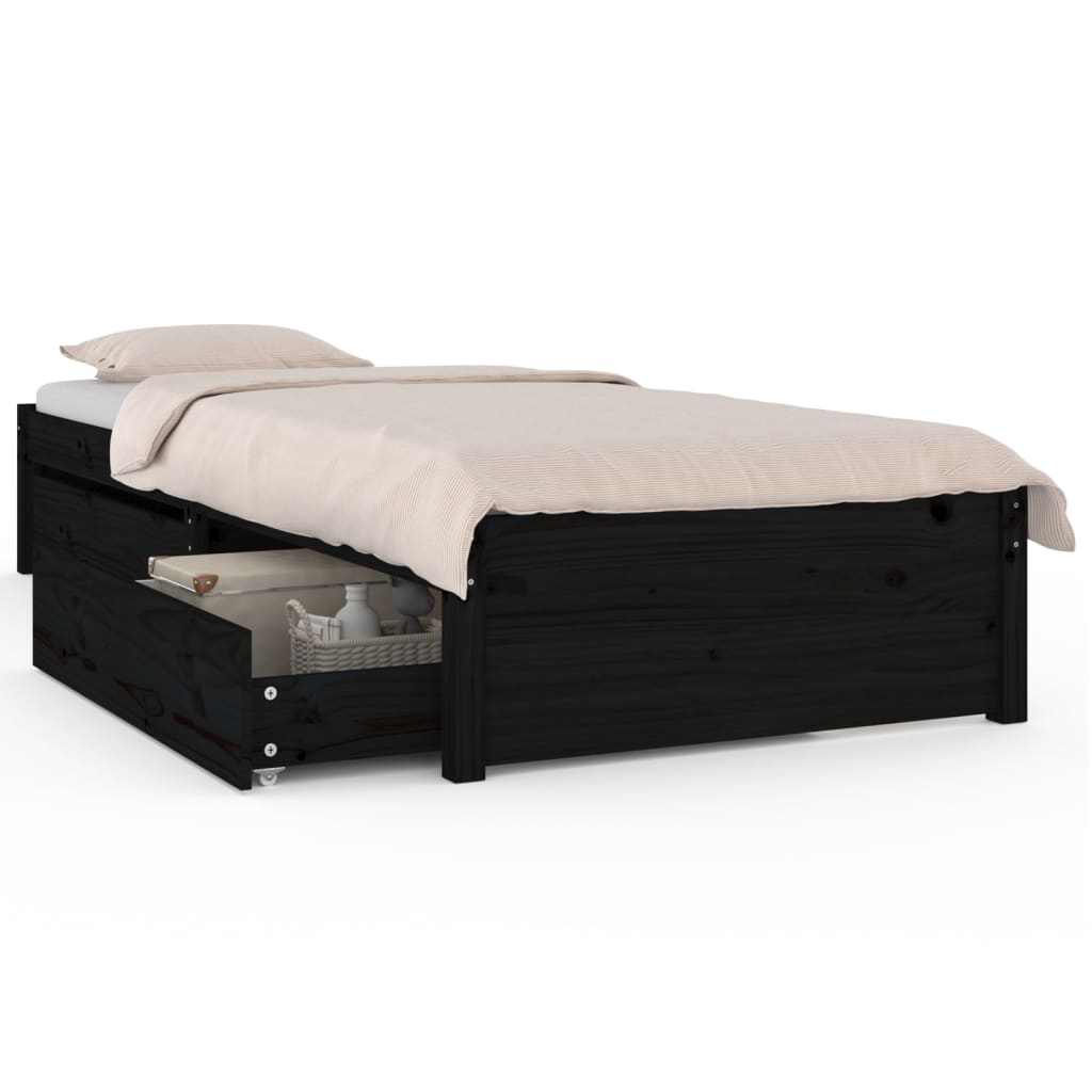 vidaXL Рамка за легло с чекмеджета, черно, 90x200 см