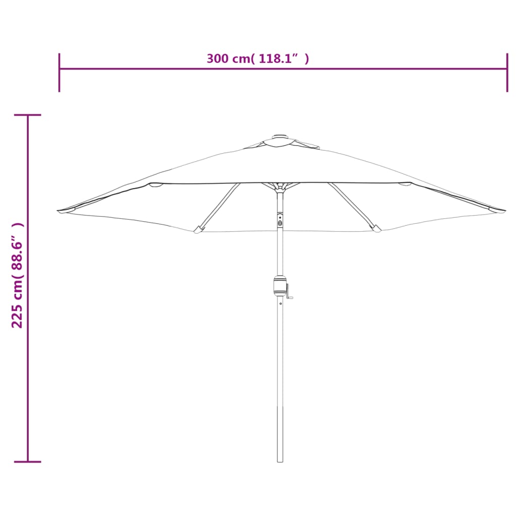 vidaXL Градински чадър с LED лампички и стоманен прът, 300 см, бордо