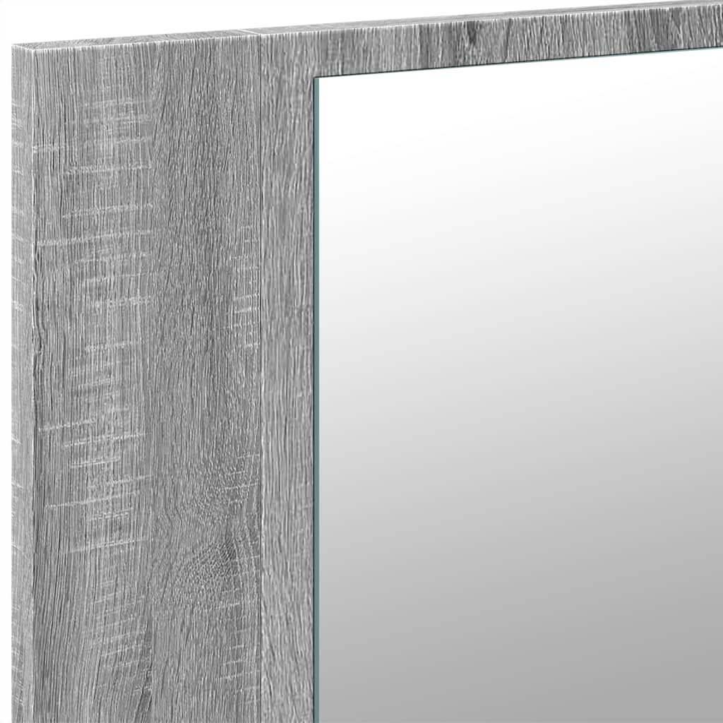 vidaXL Шкаф с LED огледало за баня, сив сонома, 90x12x45 см, акрил