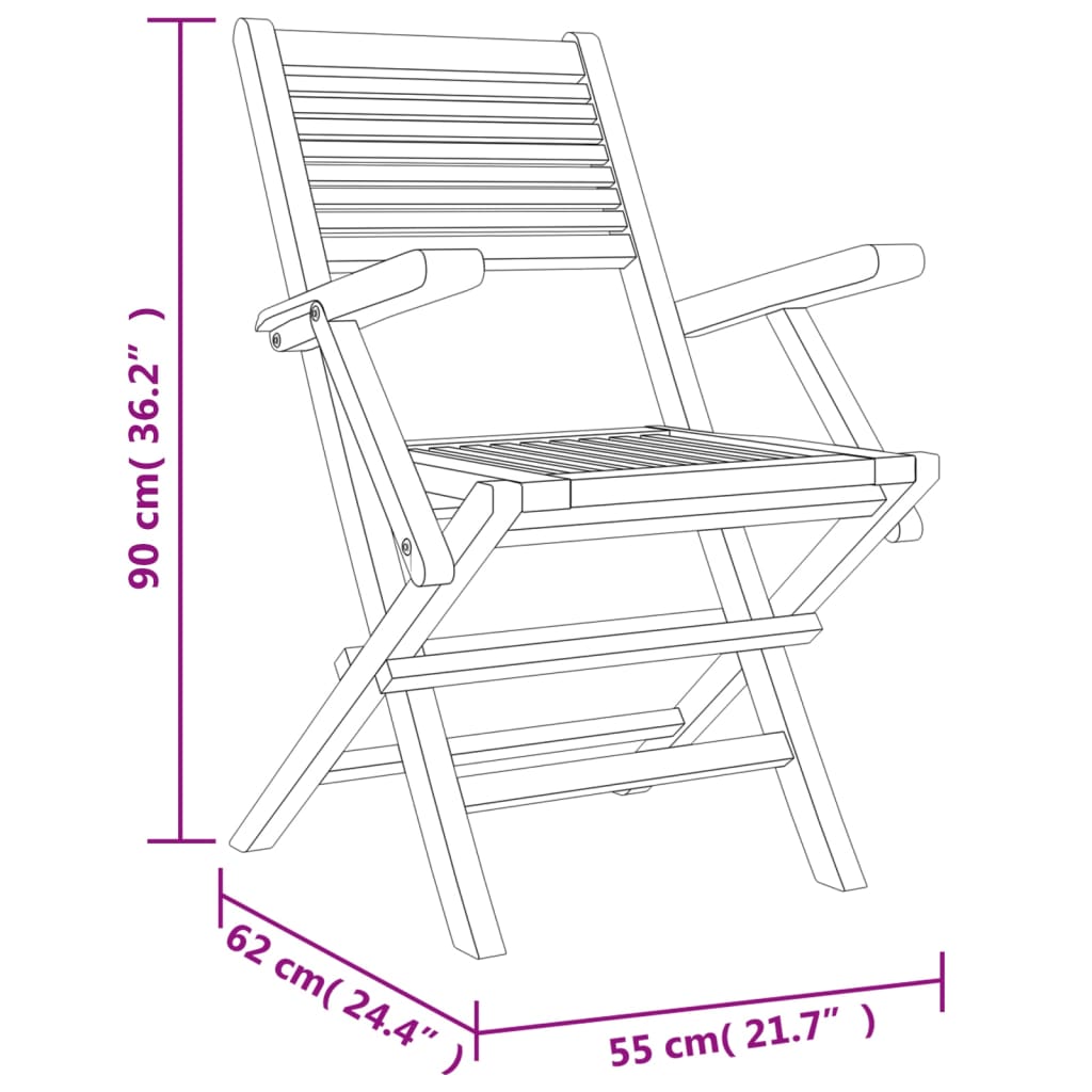 vidaXL Сгъваеми градински столове, 6 бр, 55x62x90 см, тик масив