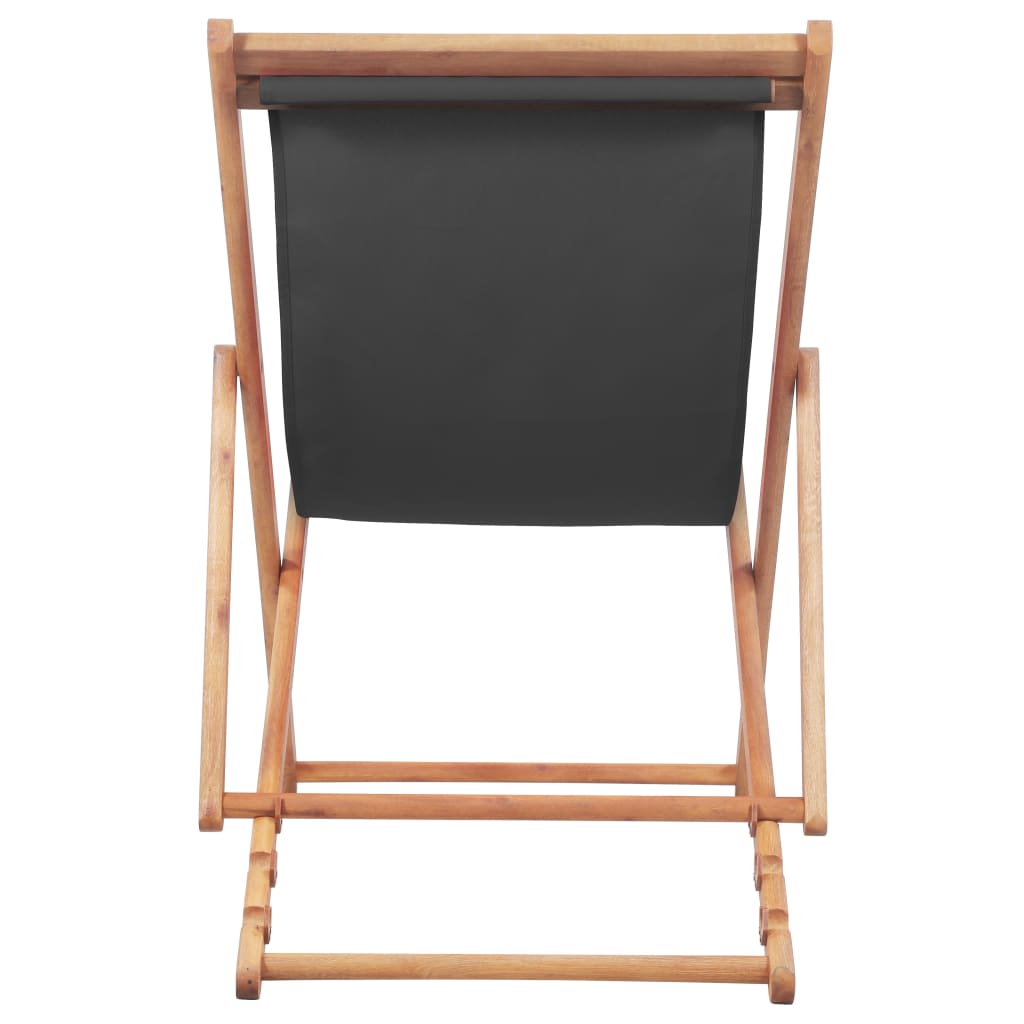 vidaXL Сгъваем плажен стол, текстил и дървена рамка, сив