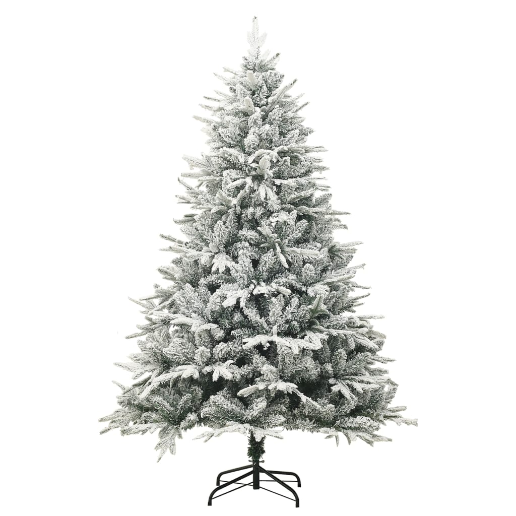 vidaXL Изкуствена елха с LED, топки и флокиран сняг, 150 см, PVC и PE