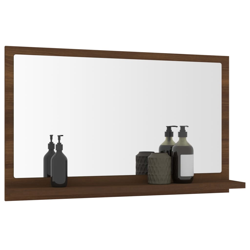vidaXL Огледало за баня, кафяв дъб, 60x10,5x37 см, инженерно дърво