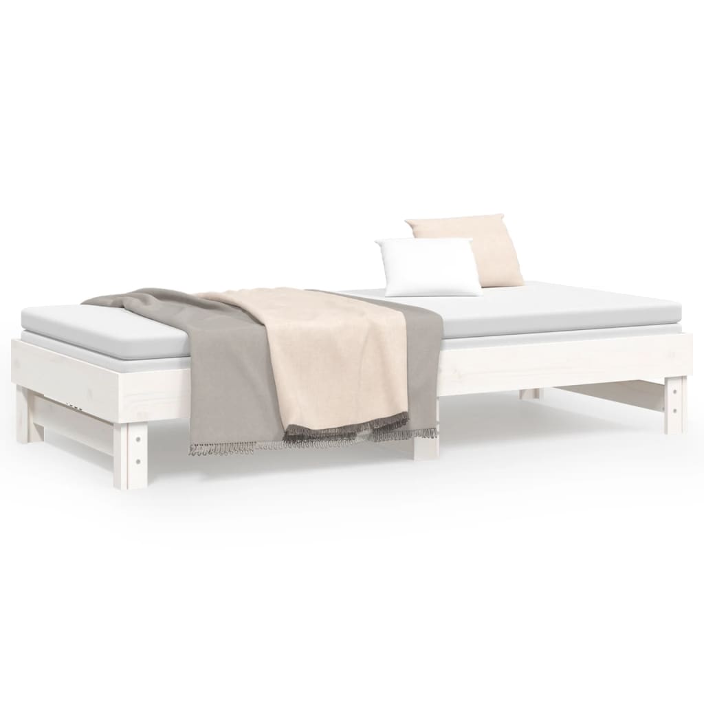 vidaXL Разтегателно дневно легло, бяло, 2x(100x200) см, бор масив