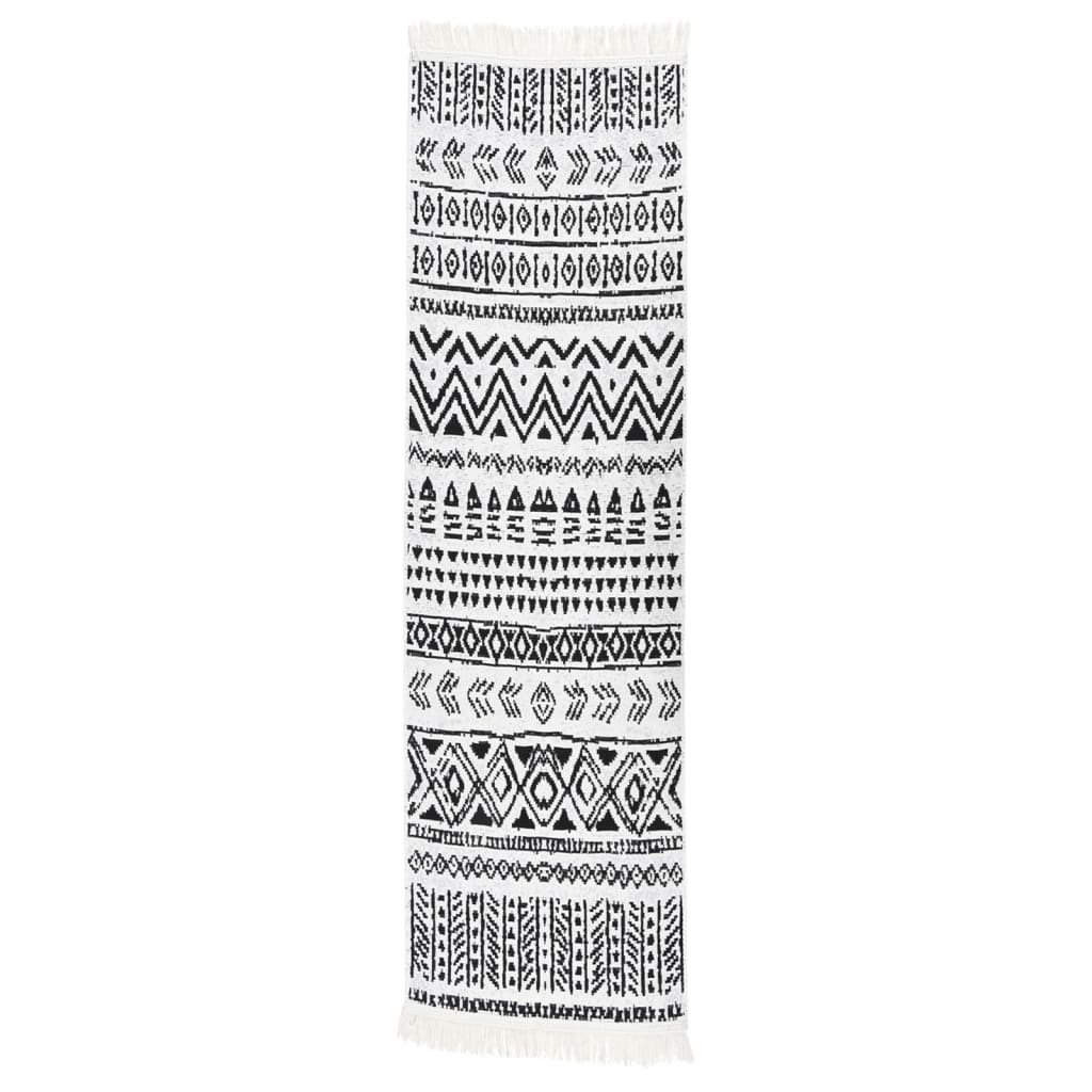 vidaXL Килим, черно и бяло, 80x300 см, памук