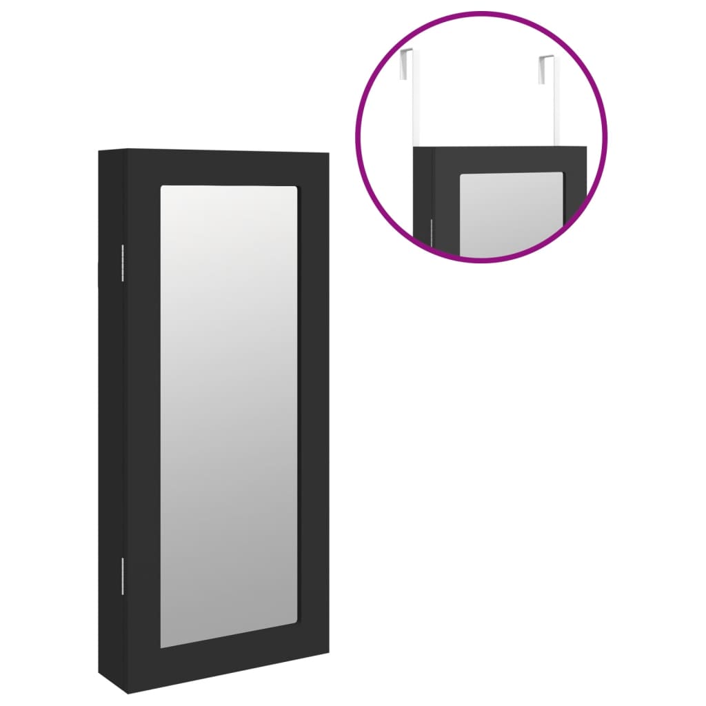 vidaXL Огледален шкаф за бижута, стенен монтаж, черен, 30x8,5x67 см