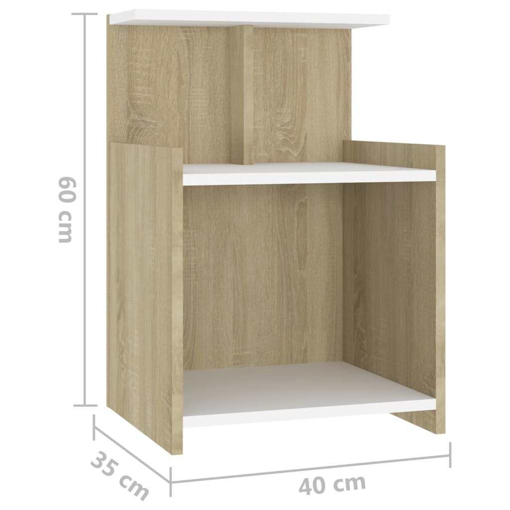 vidaXL Нощно шкафче, бяло и дъб сонома, 40x35x60 см, ПДЧ
