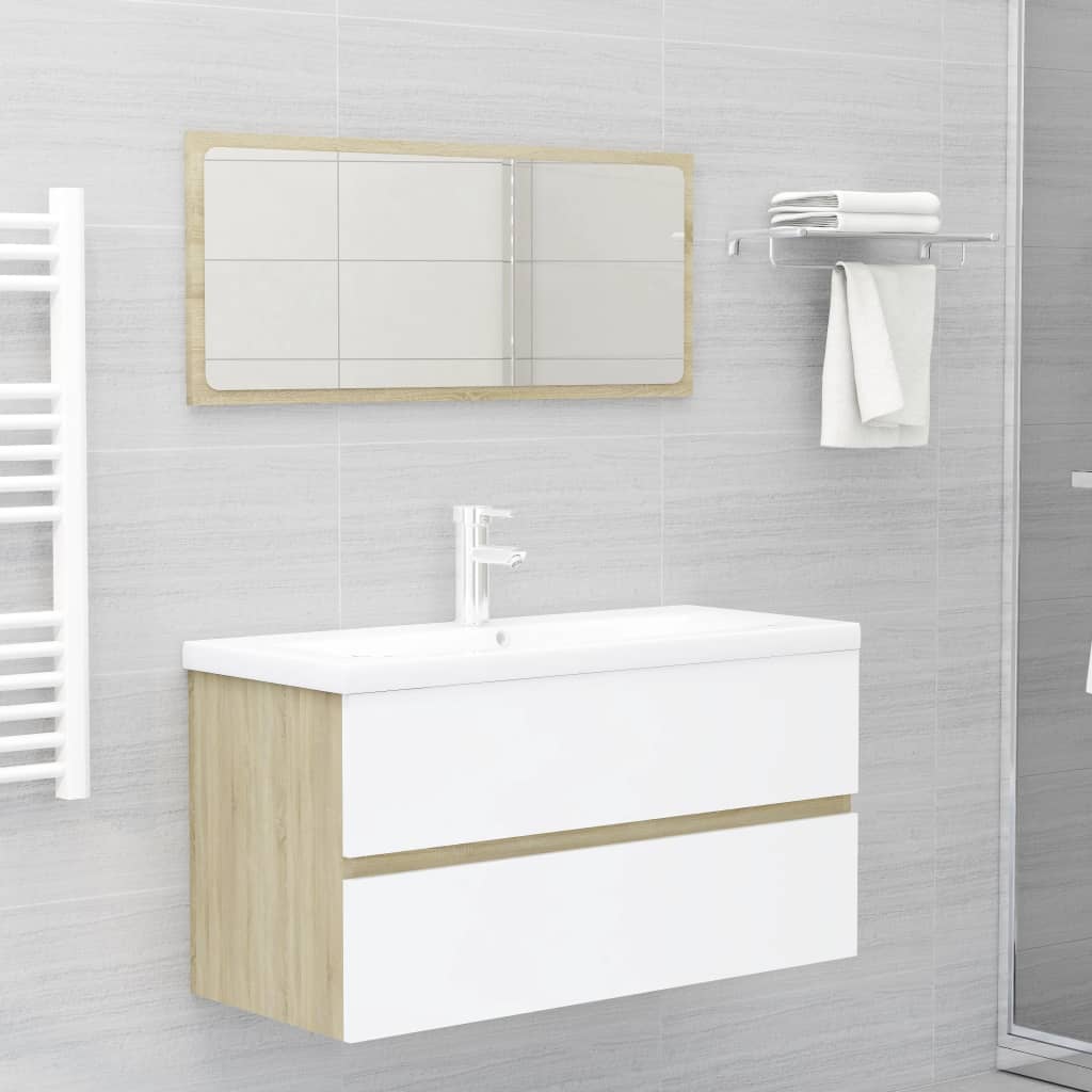 vidaXL Комплект мебели за баня от 2 части, бяло и дъб сонома, ПДЧ