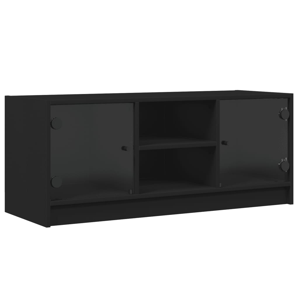 vidaXL ТВ шкаф със стъклени врати, черен, 102x37x42 см