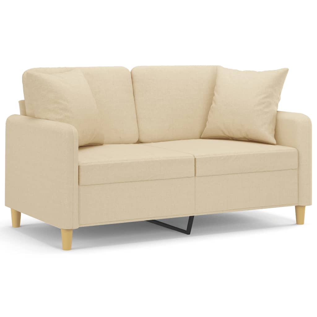 vidaXL 2-местен диван с декоративни възглавници кремав 120 см плат