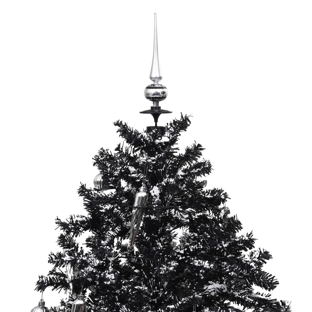 vidaXL Коледна елха с валящ сняг и основа от чадър, черна, 190 см, PVC