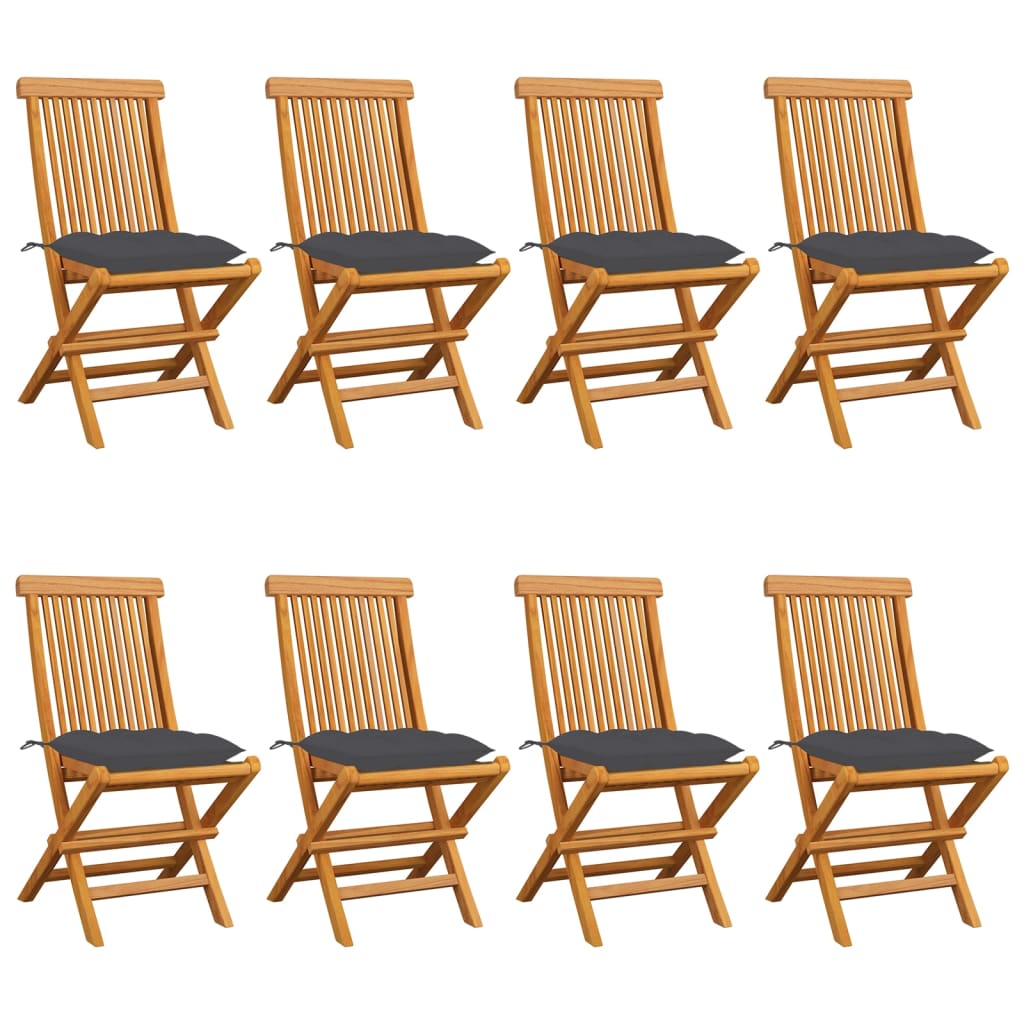 vidaXL Градински столове с възглавници антрацит 8 бр тик масив