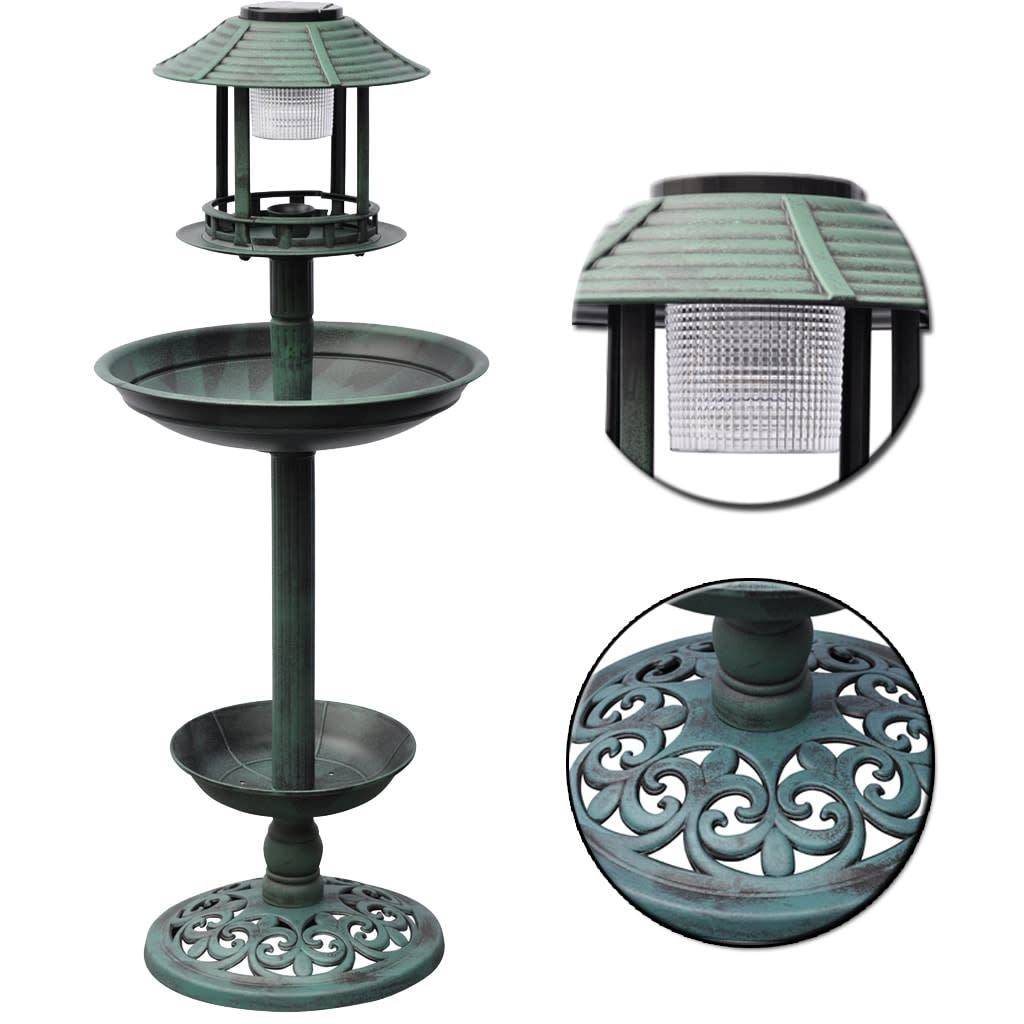vidaXL Вана/хранилка за птици със соларна лампа