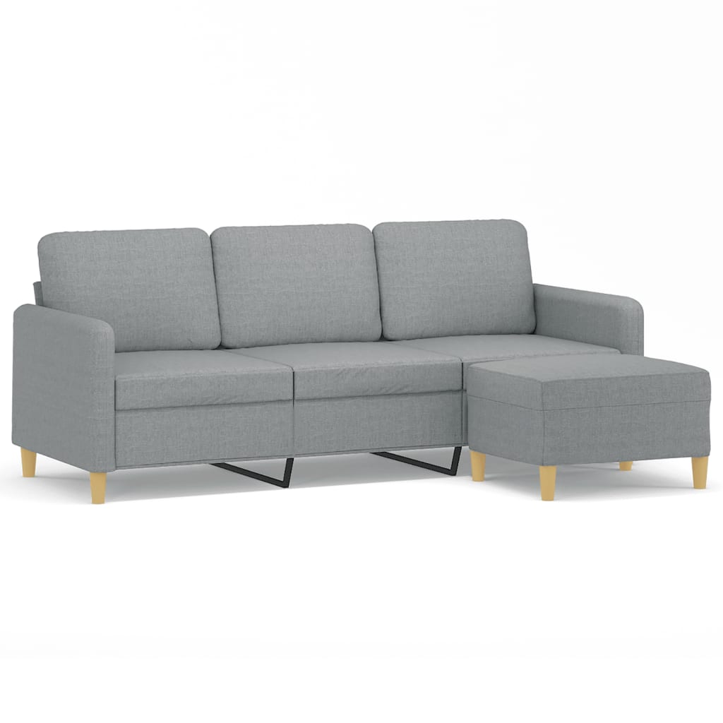 vidaXL 3-местен диван с табуретка, светлосив, 180 см, текстил