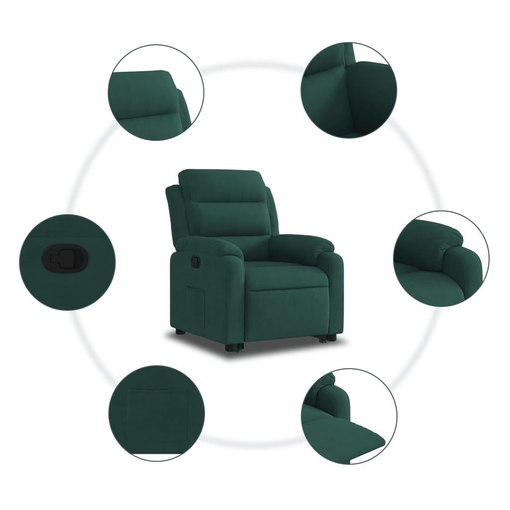 vidaXL Изправящ реклайнер стол, тъмнозелен, кадифе
