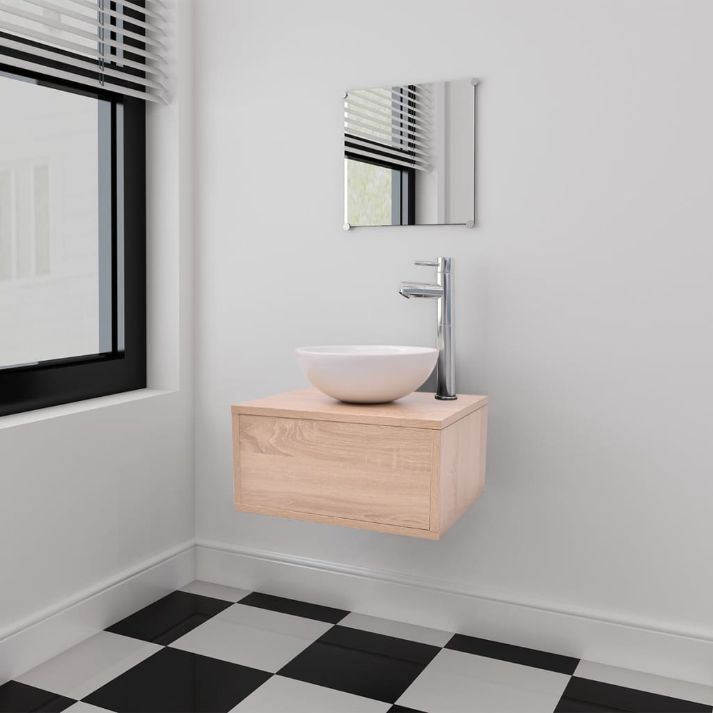vidaXL Комплект мивка и мебели за баня, три части, бежово