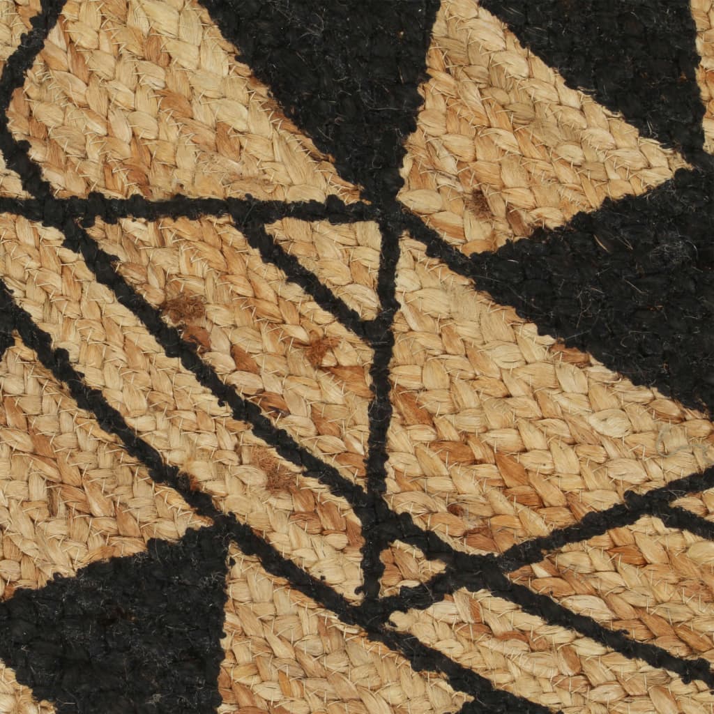vidaXL Ръчно тъкан килим от юта, черен принт, 120 см