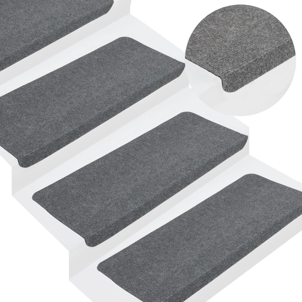 vidaXL Самозалепващи стелки за стълби, 15 бр, 65x24,5x3,5 см, сиви