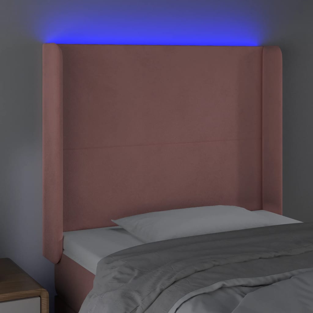 vidaXL LED горна табла за легло, розова, 93x16x118/128 см, кадифе